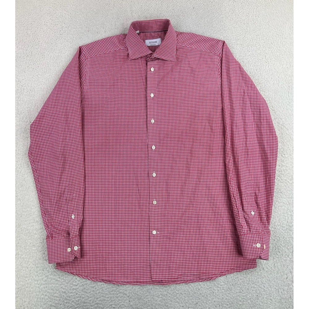Eton Dress Shirt Mens 17.5 34/35 Red Gingham Contemporary Cotton Romania LS